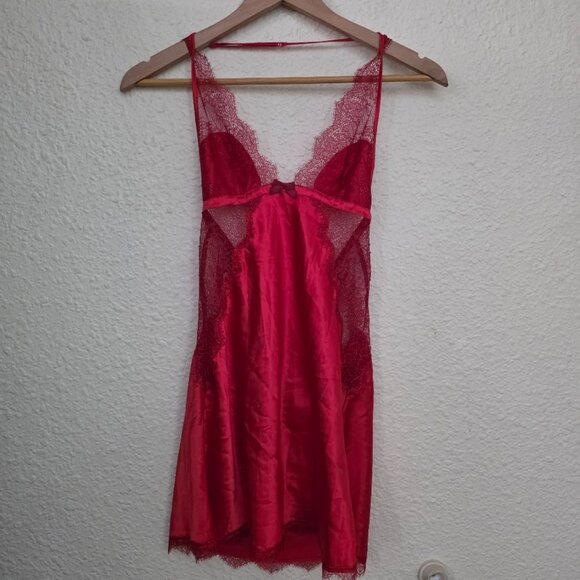 Victoria's Secret Satin & Lace Halter Slip Dress in Red Women's Size Small - Picture 1 of 8
